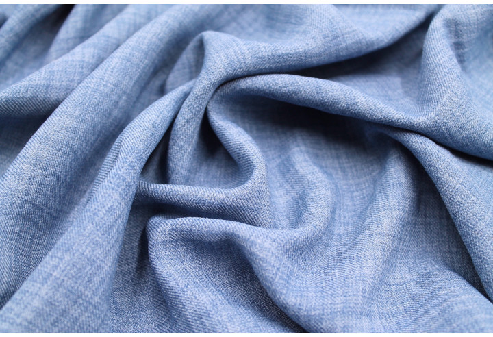 Tissu Voile Fluide Aspect Lin Uni Bleu Denim -Au Mètre