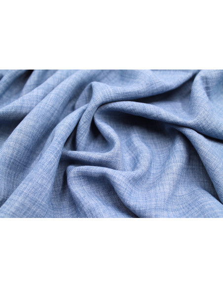 Tissu Voile Fluide Aspect Lin Uni Bleu Denim -Au Mètre