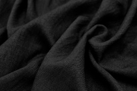 Tissu Voile Fluide Aspect Lin Uni Noir -Coupon de 3 mètres