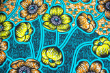 Tissu Coton Africain Wax Champs de fleurs Turquoise -Au Mètre