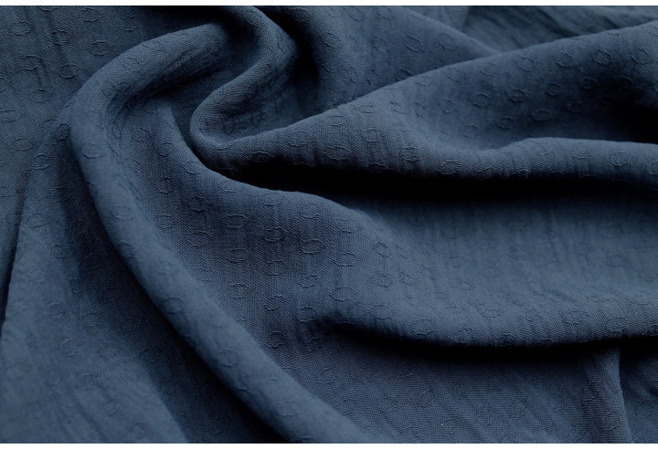 Tissu Voile Crêpe Fluide Relief Cercle Marine -Au Mètre