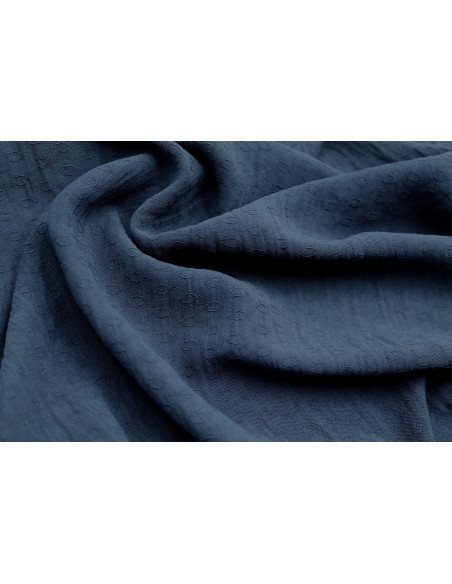 Tissu Voile Crêpe Fluide Relief Cercle Marine -Au Mètre