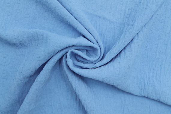 Tissu Voile Crêpe Fluide Relief Cercle Bleu -Au Mètre