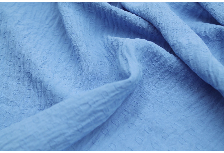 Tissu Voile Crêpe Fluide Relief Cercle Bleu -Au Mètre