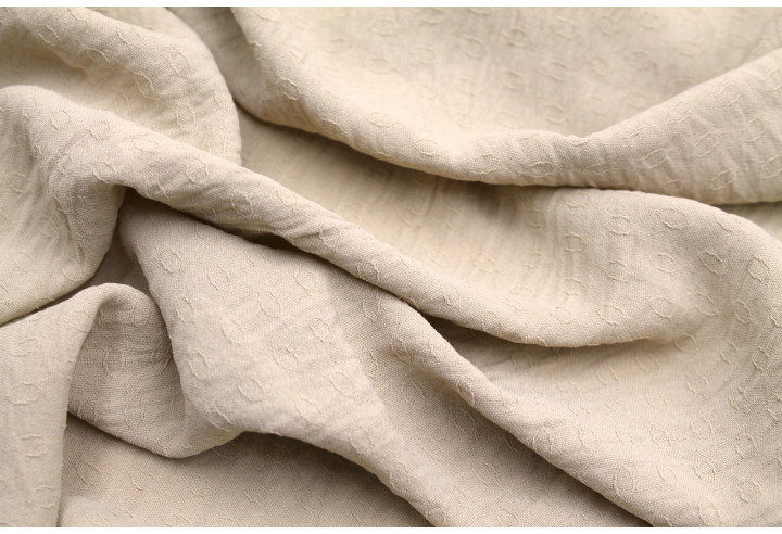 Tissu Voile Crêpe Fluide Relief Cercle Beige -Au Mètre