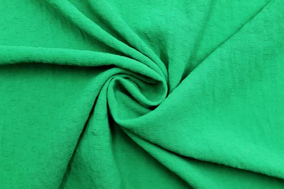 Tissu Voile Crêpe Fluide Relief Cercle Vert -Au Mètre