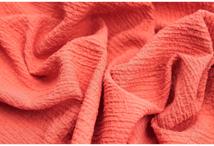 Tissu Viscose Poly craquelé Corail -Au Mètre