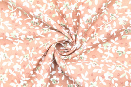 Tissu Popeline Coton Imprimé Fleur Laurie Rose -Au Mètre