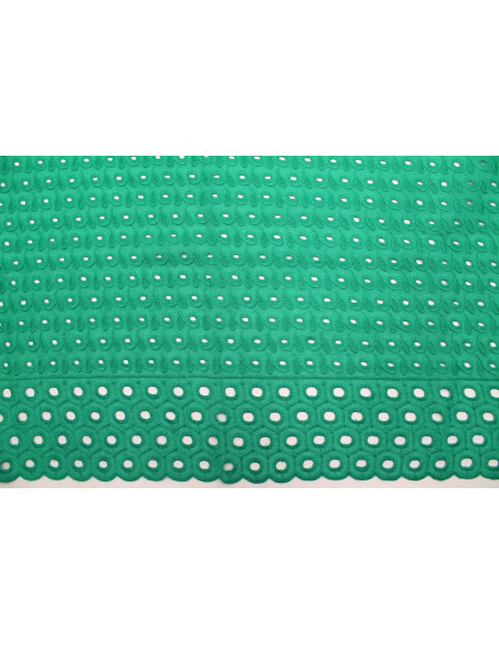 Tissu Broderie Anglaise Fleur Doly Vert Émeraude -Au Mètre