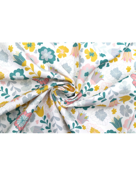 Tissu Doublure Imperméable Imprimé Fleur Magui Blanc -Au Mètre