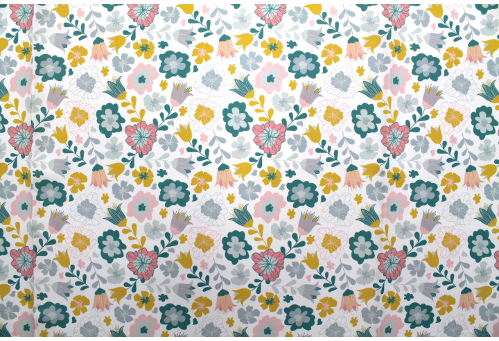 Tissu Doublure Imperméable Imprimé Fleur Magui Blanc -Au Mètre