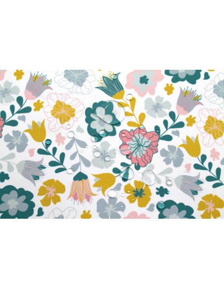 Tissu Doublure Imperméable Imprimé Fleur Magui Blanc -Au Mètre