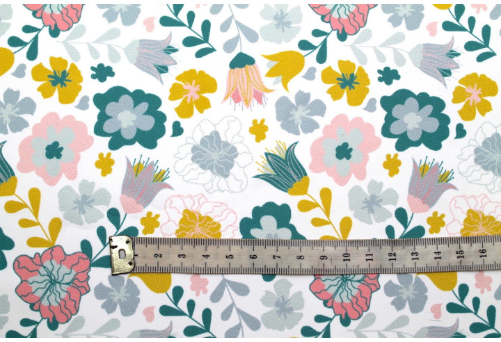 Tissu Doublure Imperméable Imprimé Fleur Magui Blanc -Au Mètre