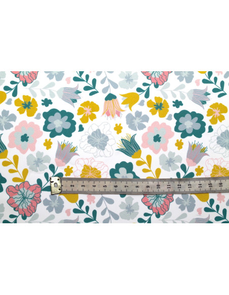 Tissu Doublure Imperméable Imprimé Fleur Magui Blanc -Au Mètre