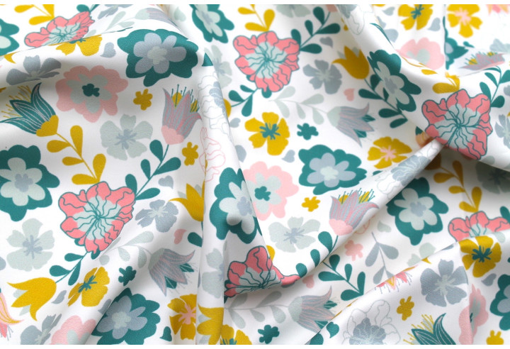 Tissu Doublure Imperméable Imprimé Fleur Magui Blanc -Au Mètre