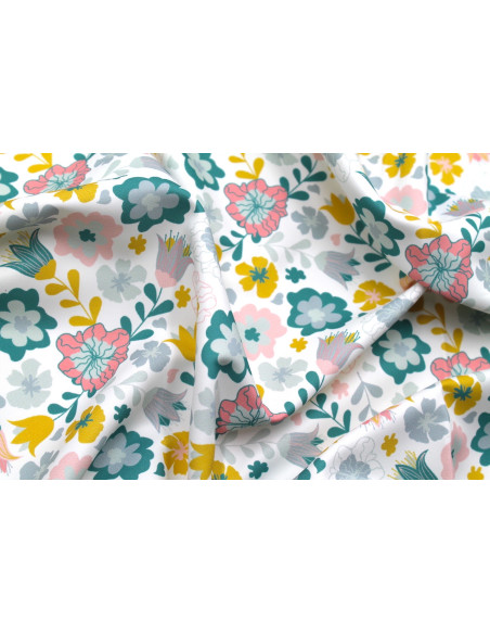 Tissu Doublure Imperméable Imprimé Fleur Magui Blanc -Au Mètre