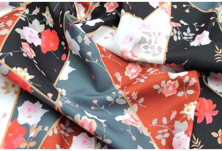 Tissu Doublure Imperméable Imprimé Fleur Mosaïque -Au Mètre