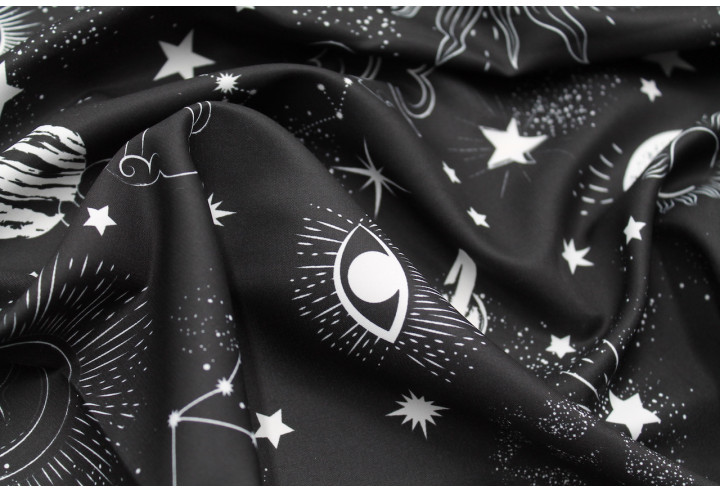 Tissu Doublure Imperméable Imprimé Univers Noir -Au Mètre