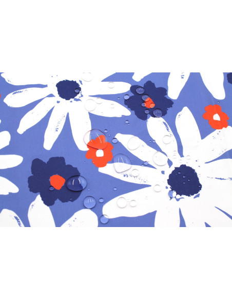 Tissu Doublure Imperméable Imprimé Fleur Mega Jasmin Bleu -Au Mètre