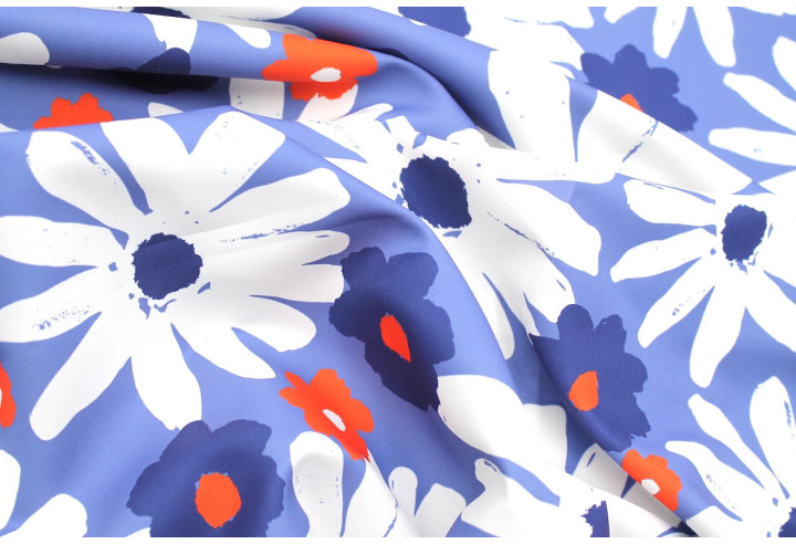Tissu Doublure Imperméable Imprimé Fleur Mega Jasmin Bleu -Au Mètre