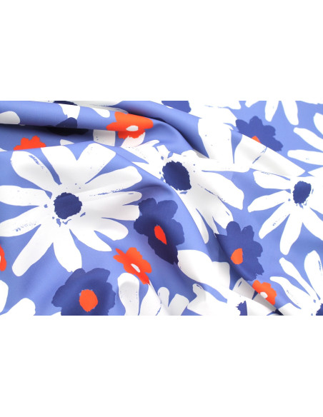 Tissu Doublure Imperméable Imprimé Fleur Mega Jasmin Bleu -Au Mètre