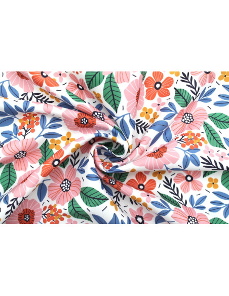 Tissu Doublure Imperméable Imprimé Fleur Bella Blanc -Au Mètre