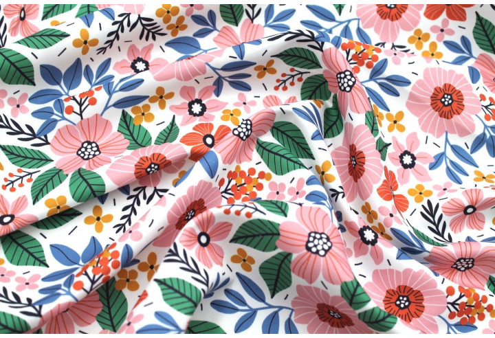 Tissu Doublure Imperméable Imprimé Fleur Bella Blanc -Au Mètre