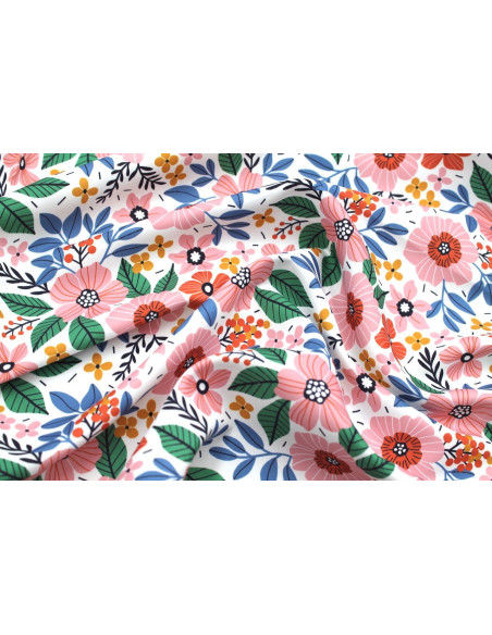 Tissu Doublure Imperméable Imprimé Fleur Bella Blanc -Au Mètre
