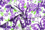 Tissu Popeline Coton Imprimé Papifleur Violet -Au Mètre