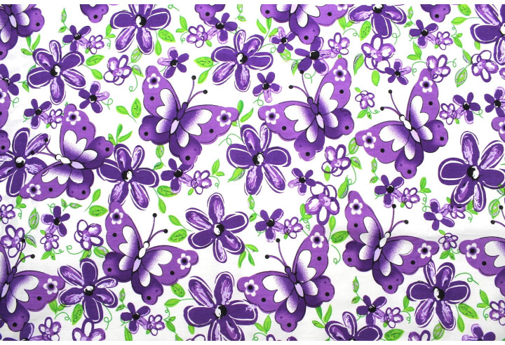 Tissu Popeline Coton Imprimé Papifleur Violet -Au Mètre
