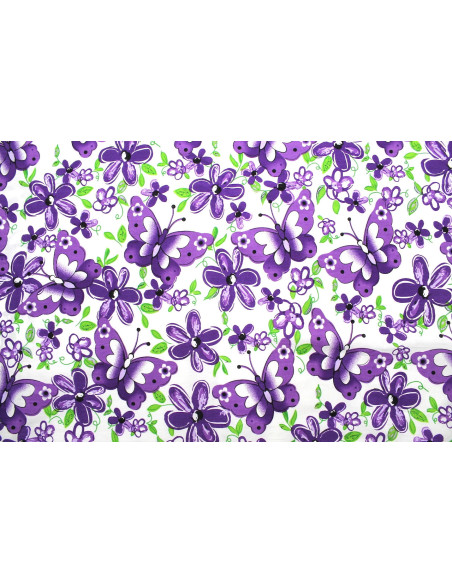 Tissu Popeline Coton Imprimé Papifleur Violet -Au Mètre