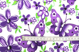 Tissu Popeline Coton Imprimé Papifleur Violet -Au Mètre