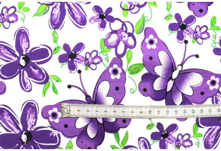 Tissu Popeline Coton Imprimé Papifleur Violet -Au Mètre