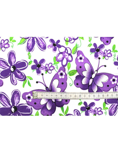 Tissu Popeline Coton Imprimé Papifleur Violet -Au Mètre
