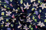 Tissu Popeline Coton Imprimé Fleur Cindy Marine -Au Mètre