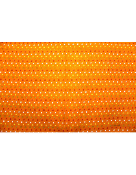 Tissu Popeline Coton Imprimé Fond Orange Étoiles colorées -Au Mètre
