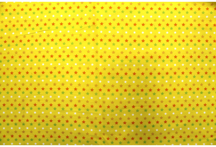 Tissu Popeline Coton Imprimé Fond Jaune Étoiles colorées -Au Mètre