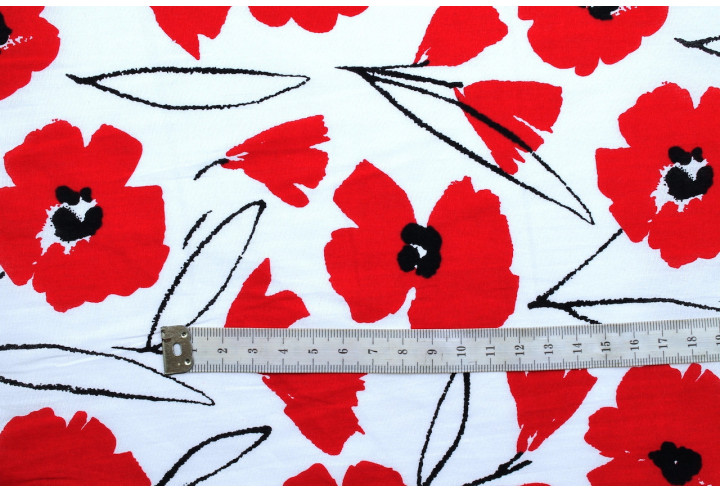 Tissu Popeline Coton Imprimé Fleur Hevel Rouge -Au Mètre
