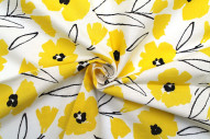 Tissu Popeline Coton Imprimé Fleur Hevel Jaune -Au Mètre