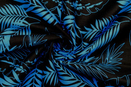 Tissu Popeline Coton Imprimé Plumo Noir/Bleu -Au Mètre