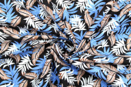 Tissu Popeline Coton Imprimé Palmy Noir/Bleu/Choco -Au Mètre