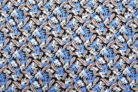 Tissu Popeline Coton Imprimé Palmy Noir/Bleu/Choco -Au Mètre