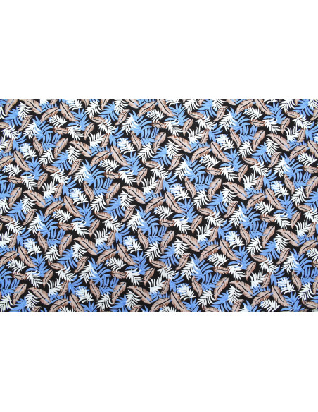 Tissu Popeline Coton Imprimé Palmy Noir/Bleu/Choco -Au Mètre