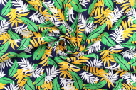 Tissu Popeline Coton Imprimé Palmy Marine/Jaune/Vert -Au Mètre