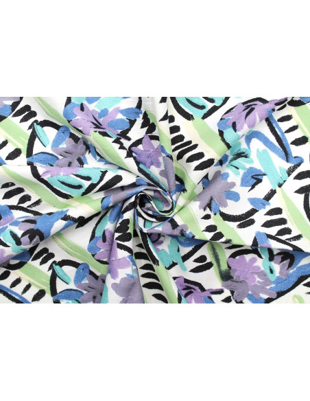 Tissu Popeline Coton Imprimé Coralie Bleu et Vert -Au Mètre