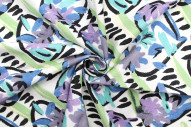 Tissu Popeline Coton Imprimé Coralie Bleu et Vert -Au Mètre