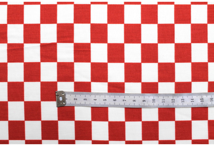 Tissu Popeline Coton Imprimé Damier Rouge -Au Mètre