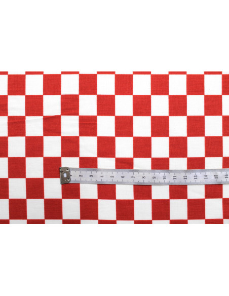 Tissu Popeline Coton Imprimé Damier Rouge -Au Mètre