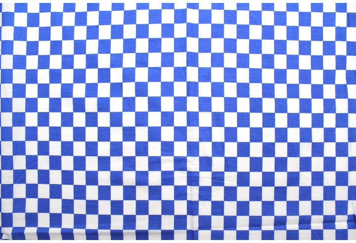 Tissu Popeline Coton Imprimé Damier Bleu -Au Mètre