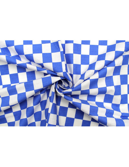 Tissu Popeline Coton Imprimé Damier Bleu -Au Mètre